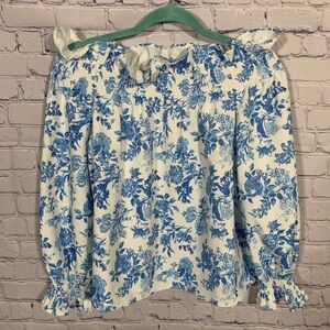 Tuckernuck White and Blue Floral Off-Shoulder Blouse